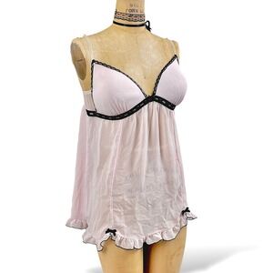 2000s Womens XL Babydoll Slip Sheer Mesh Lingerie Nighty Dress Coquette Romantic
